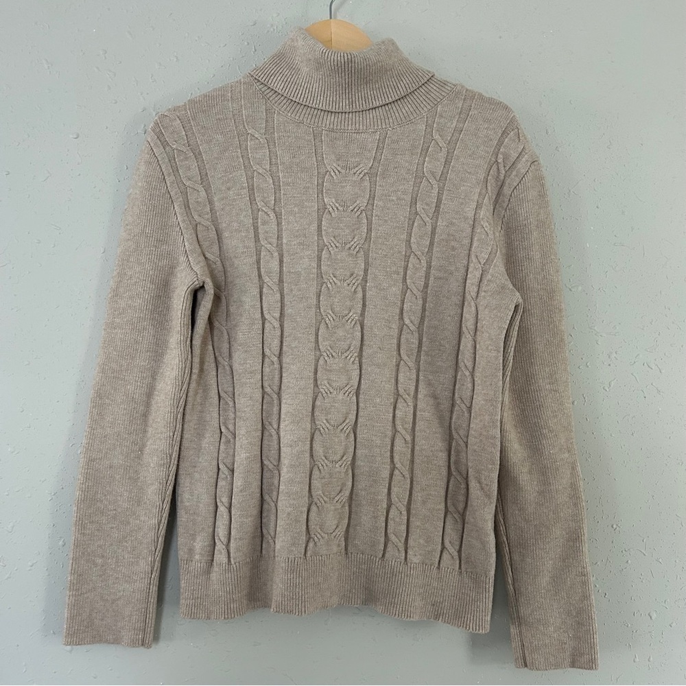 Cream Beige Turtleneck Sweater Neutral Casual Winter Holiday Large